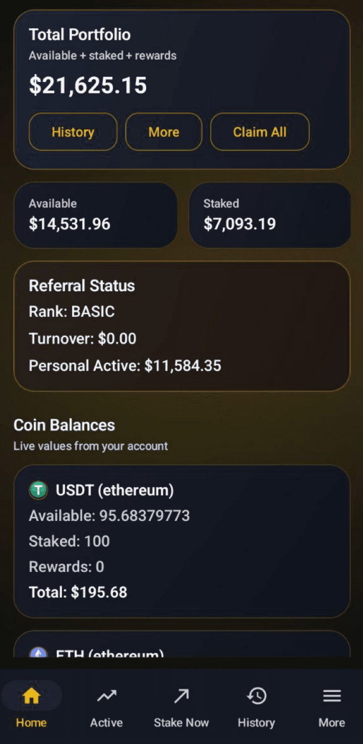 Synthesz app screenshot - Home Dashboard