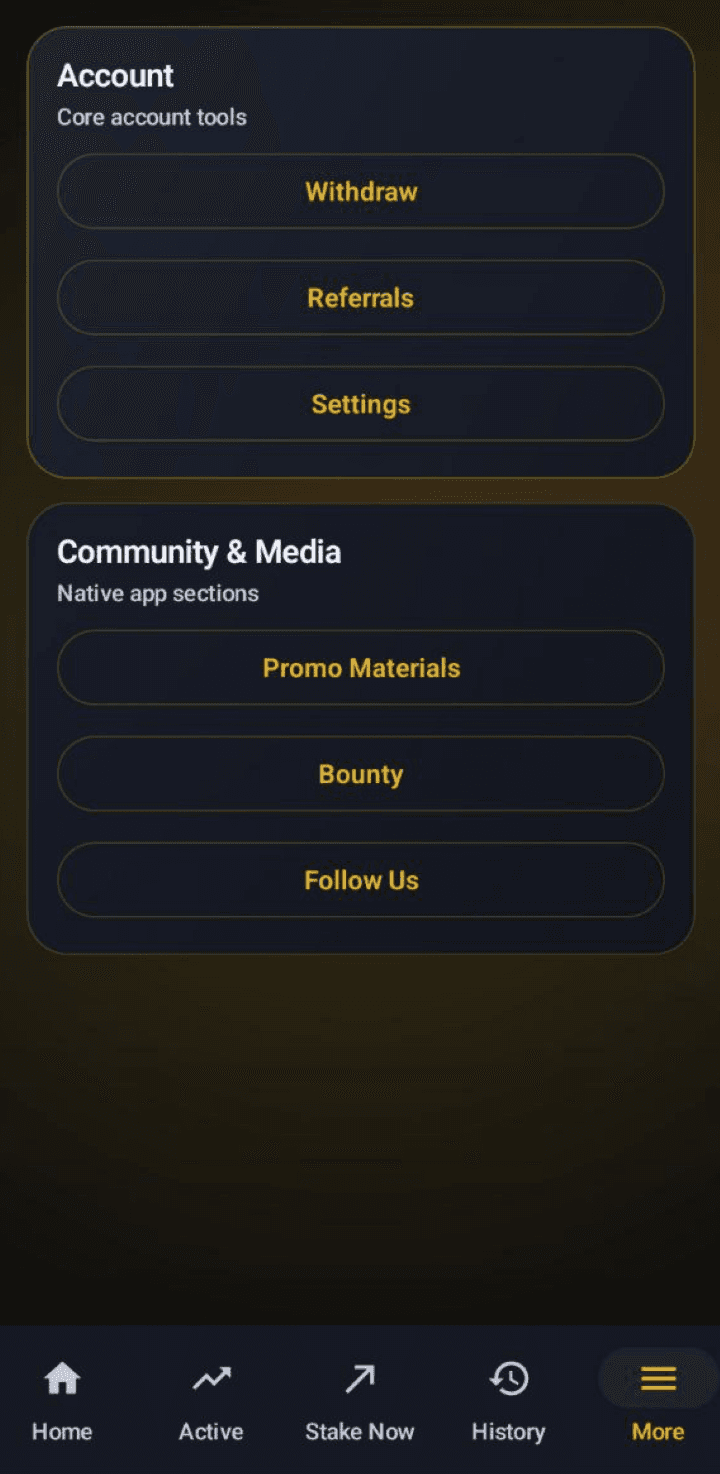 Synthesz app screenshot - More Menu